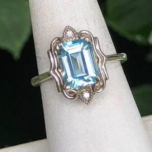 Gorgeous Blue Topaz in Silver Ring with diamond accents
